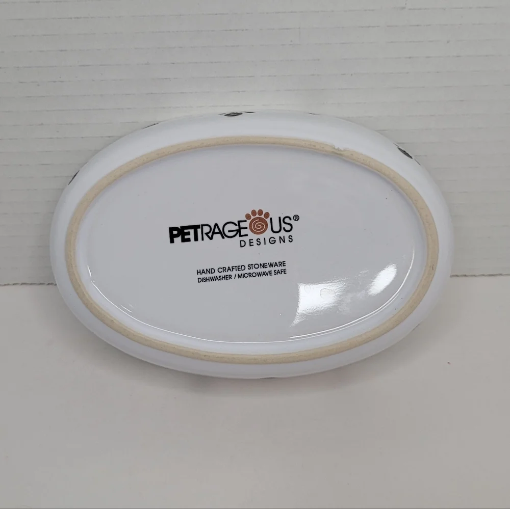 Green Oval Cat Bowl with Cartoon Cat Design and Paw Prints